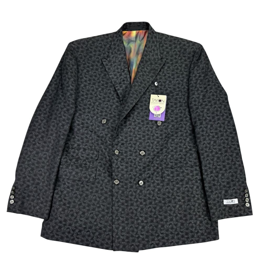 Tayion Mens Classic Fit Jacquard Dinner Suit Jacket Black 44R